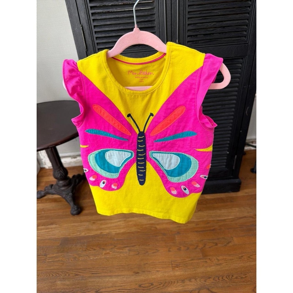 Mini boden appliquéd butterfly design and ruffle sleeves girls 7-8